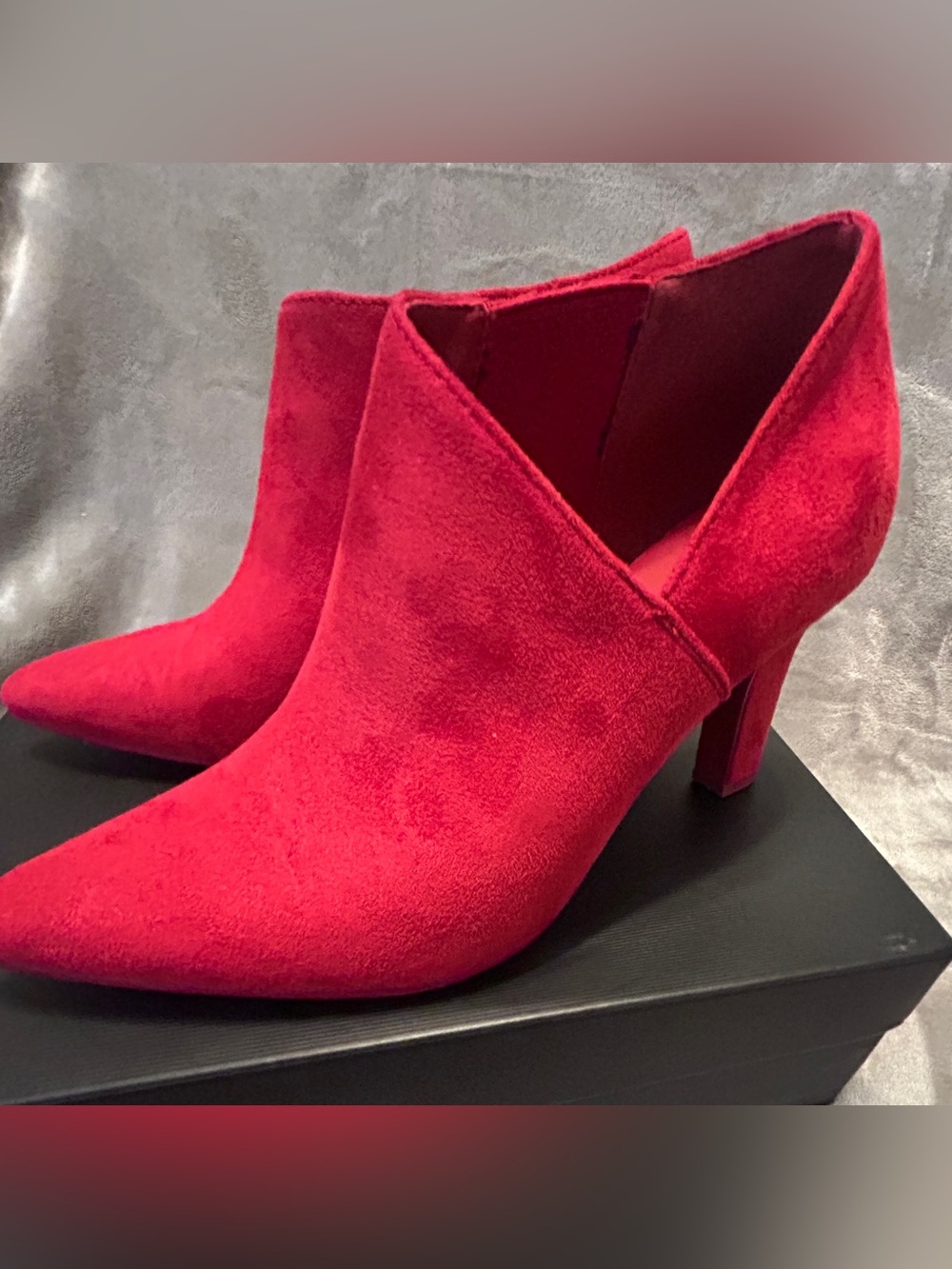 Michael Shannon Red Nora Suede heeled booties